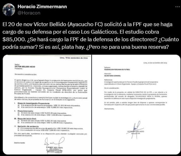 El periodista Horacio Zimmermann reveló el pedido de Bellido a la FPF.