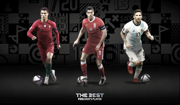 Cristiano Ronaldo, Robert Lewandowski y Lionel Messi, los maximos ganadores de premios The Best. (Foto: FIFA)