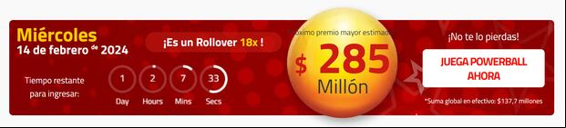 Jackpot de la lotería para el 14 de febrero (Foto: Powerball)