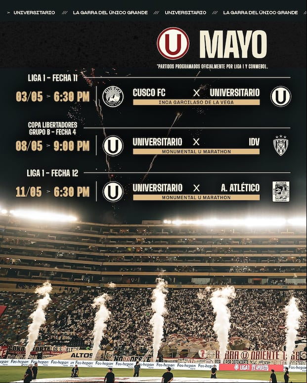 Universitario de Deportes publicó su calendario de partidos de mayo. (Foto: @Universitario)