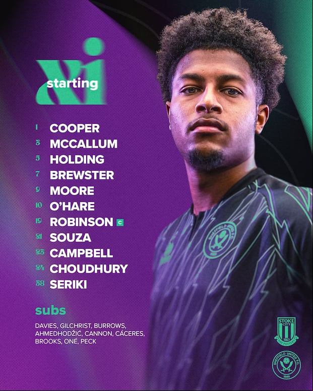 Alineación de Sheffield United ante Stoke City con Jefferson Cáceres en banca.