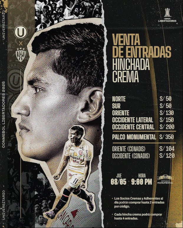 Quedan a la venta pocas entradas para el partido entre Universitario e Independiente del Valle. (Foto: @Universitario)