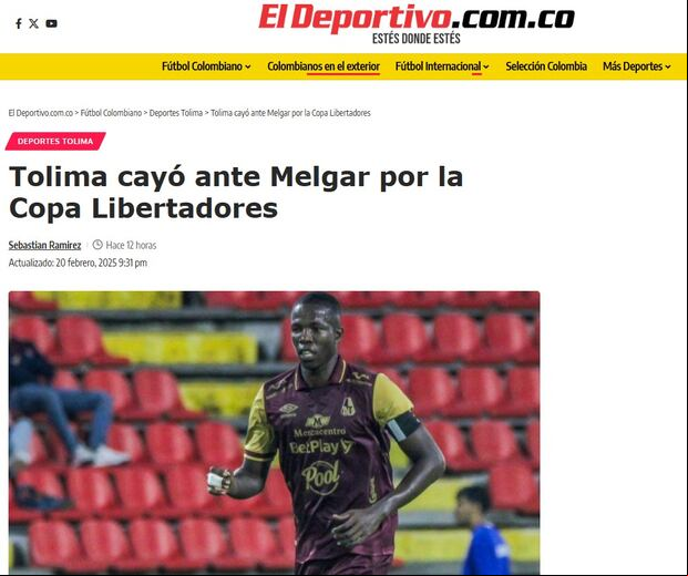 El Deportivo de Colombia hizo eco de la derrota de Deportes Tolima.