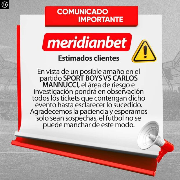 Comunicado de Meridianbet. (Foto: Difusión)