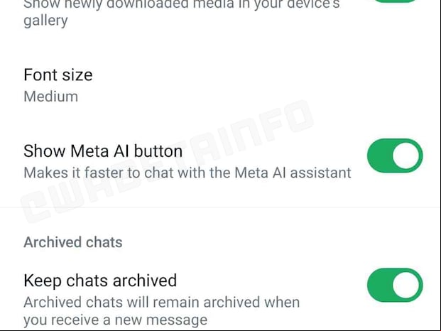 WHATSAPP | Así luce el botón para poder eliminar Meta AI. (Foto: WABeta Info)
