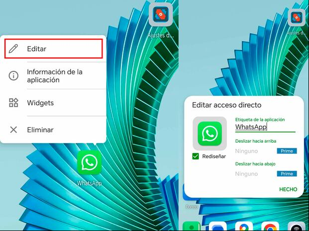 WHATSAPP | Una vez que hayas abierto Nova Launcher, presiona sobre el ícono de WhatsApp y aparecerá la pestaña de Editar. (Foto: Depor - Rommel Yupanqui)