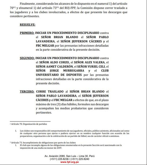 CD-FPF y el proceso para sancionar a los jugadores de Melgar. (Imagen: CD-FPF)