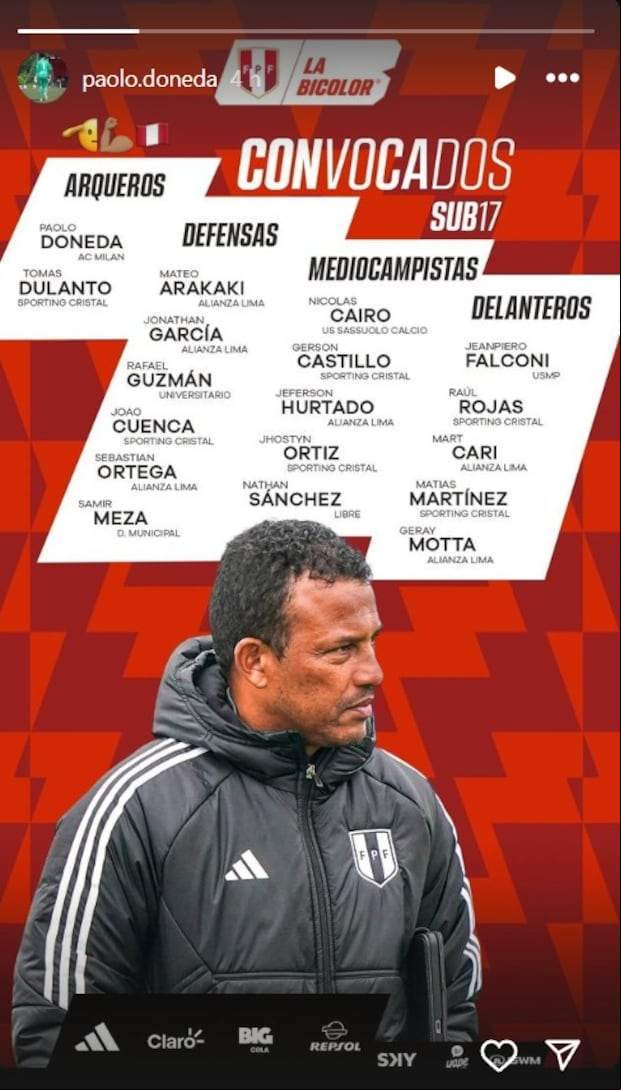 Reacción de Paolo Doneda tras ser convocado por la Selección Peruana Sub 17. (Foto: Captura).