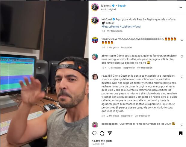 El intérprete de "Despacito" publicó un avance de su canción por Instagram (Foto: Luis Fonsi / Instagram)