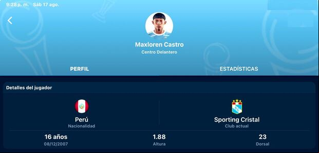 Maxloren Castro juega su primera temporada en el equipo de mayores de Sporting Cristal.