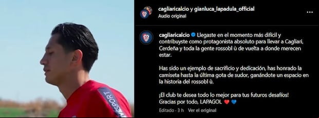 El mensaje de despedida de Cagliari a Gianluca Lapadula.