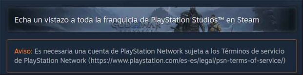 Captura de pantalla en Steam en donde se revela que hace falta una cuenta PSN.