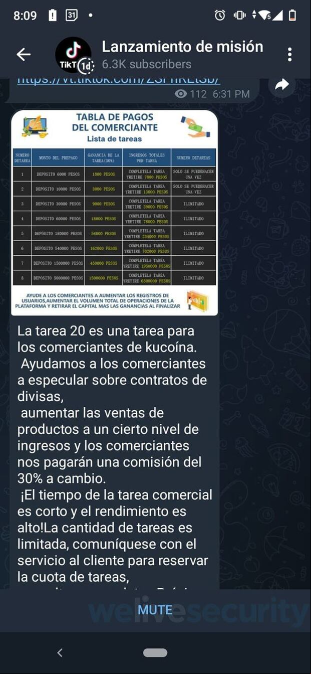 Conversaciones del engaño en WhatsApp (ESET)