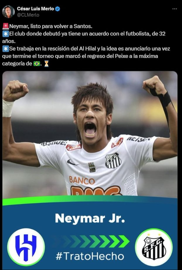 Acuerdo de Neymar con Santos, según César Merlo.