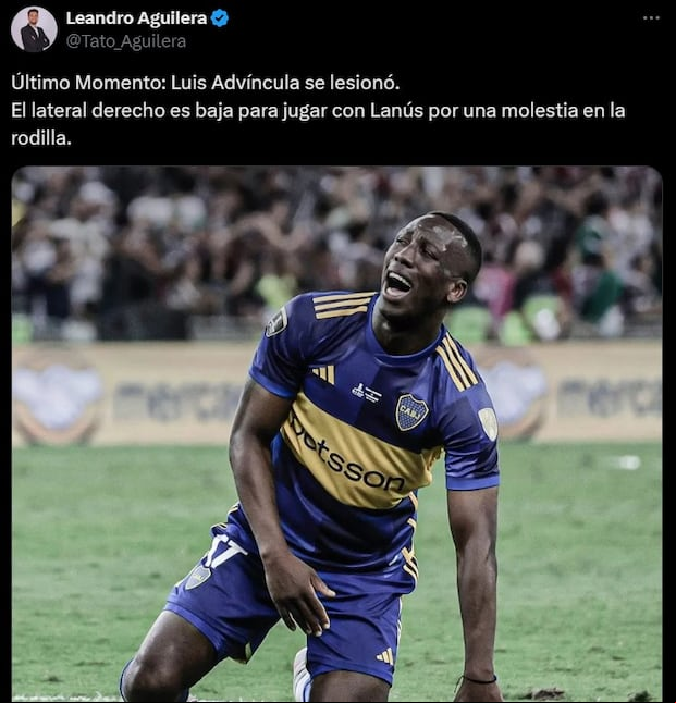 El periodista Leandro Aguilera, en su cuenta de 'X', confirmó la lesión de Luis Advíncula.