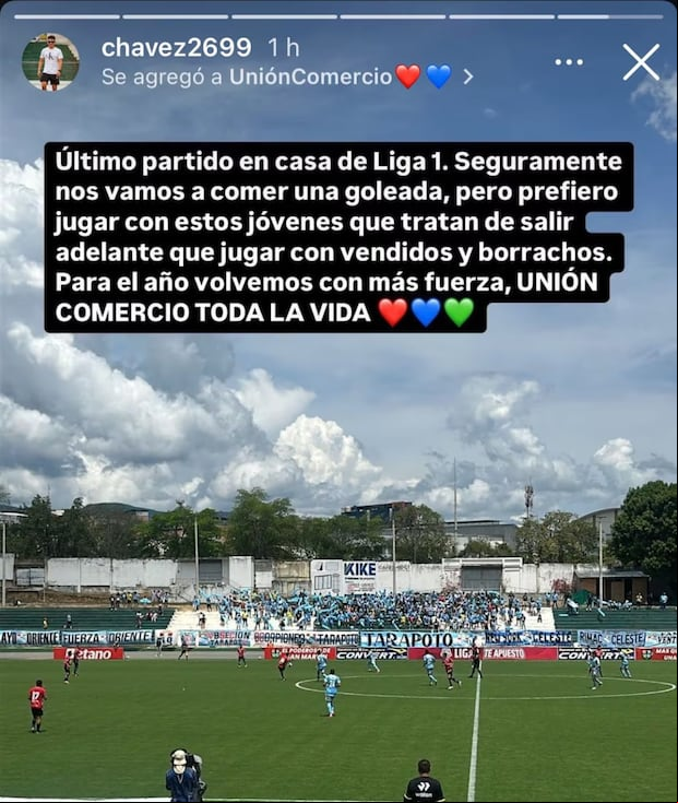 La publicación de Christian Chávez, vicepresidente de Unión Comercio, a la que De Jesús respondió. (Imagen: Instagram)