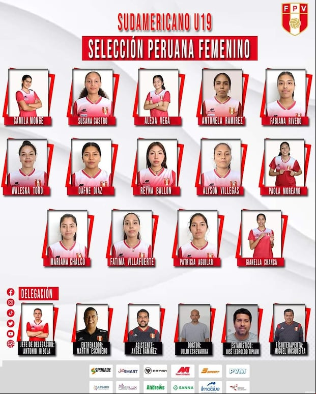 Las convocadas al Sudamericano Sub-19 de Vóley 2024. (Foto: FPV)