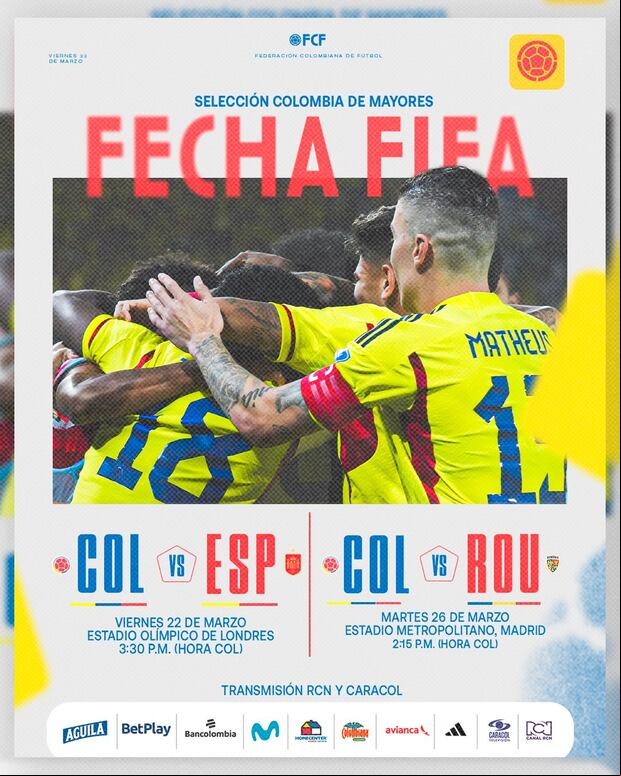 Amistosos de Colombia para la fecha doble de marzo. (Foto: Twitter)