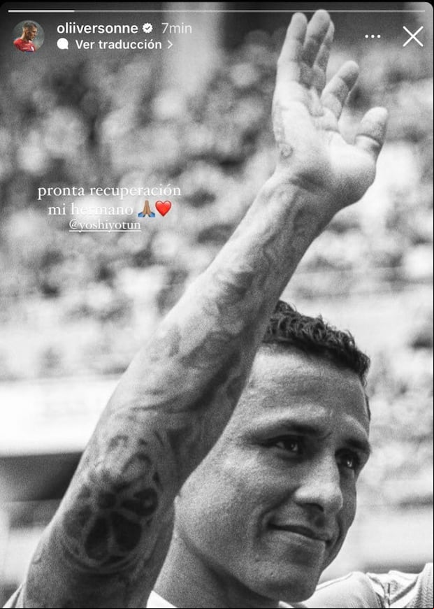 Oliver Sonne le envió un mensaje de apoyo a Yoshimar Yotún. (Foto: Captura de IG)