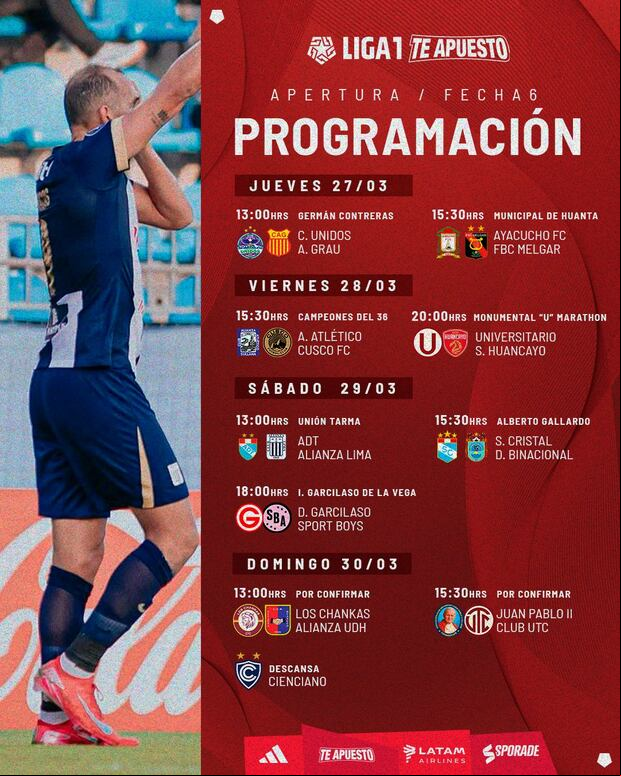 Esta es la programación de la fecha 6 del Torneo Apertura 2025 de la Liga 1 (Foto: @Liga1TeApuesto).
