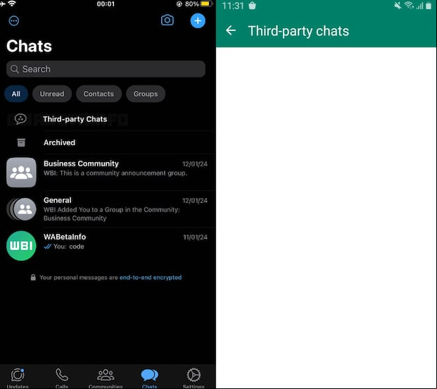 Vista previa de la interoperabilidad de chats en WhatsApp. (Foto: WabetaInfo)