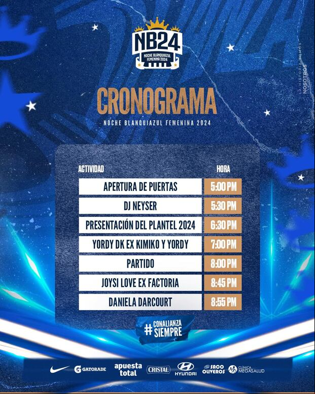 Cronograma de la Noche Blanquiazul Femenina 2024. (Foto: Prensa AL)