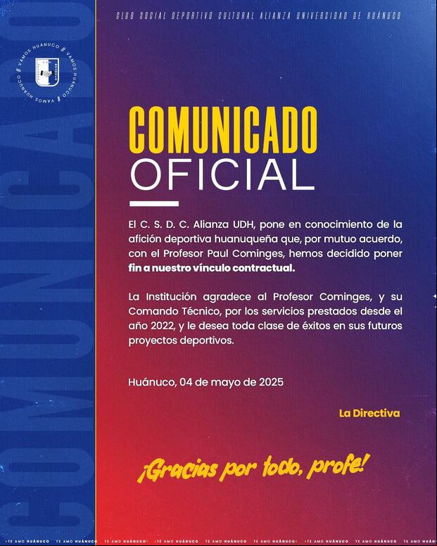 El comunicado de Alianza Universidad sobre la salida de Paul Cominges. (Imagen: Alianza Universidad)