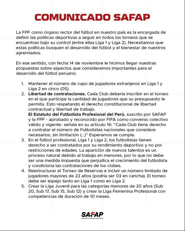 SAFAP y sus recomendaciones para la Liga 1 de 2024.