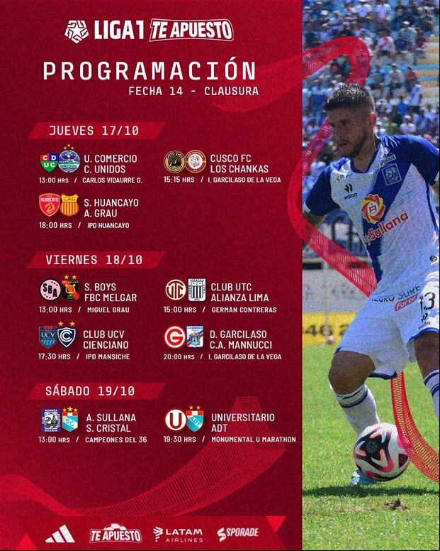 La programación de la fecha 14 del Torneo Clausura 2024 de la Liga 1. (Foto: Liga 1 Te Apuesto).