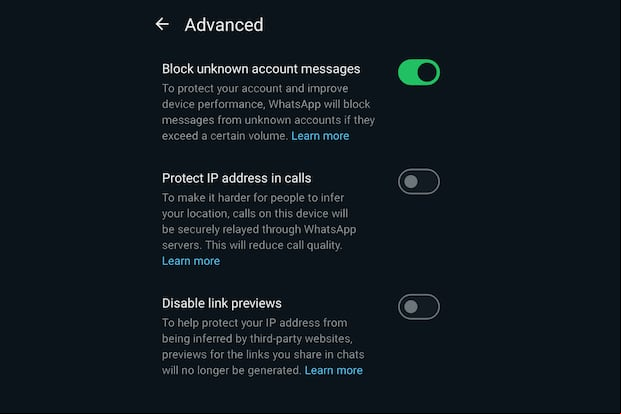 Este es el botón que debes activar para no recibir mensajes spam. (Foto: WAbeta Info)