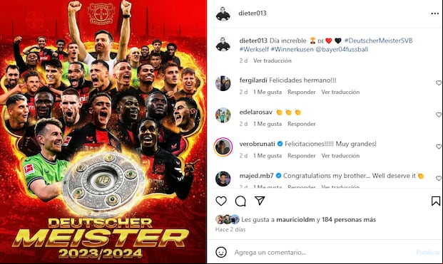 Dieter Schreiber celebró el título del Bayer Leverkusen en sus redes sociales. (Imagen: Difusión)