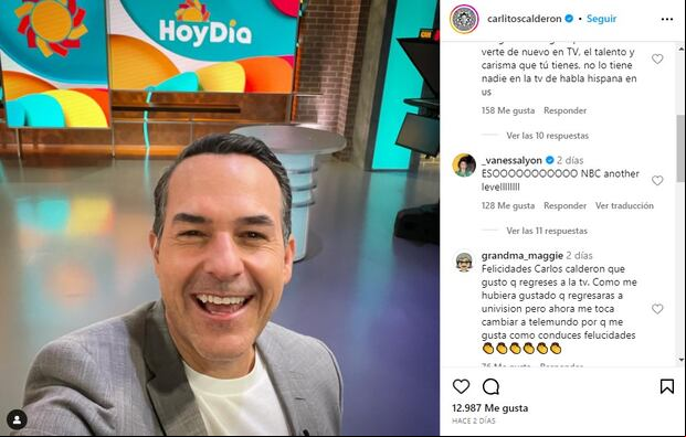 Vanessa Lyon comentó la publicación de Carlos Calderón (Foto: Carlos Calrdeón/Instagram)