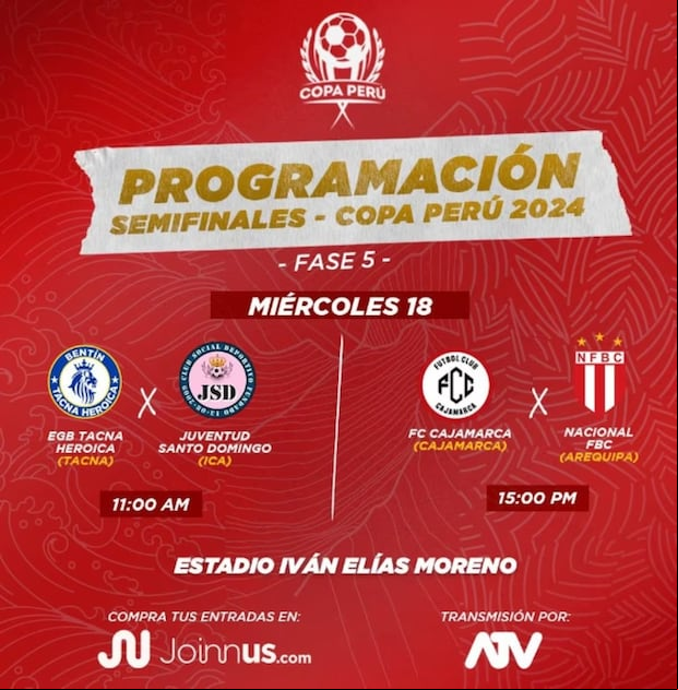 Programación de las semifinales de la Copa Perú 2024. (Foto: Difusión).