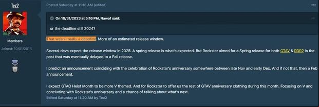 Publicación de Tez2 sobre GTA 6