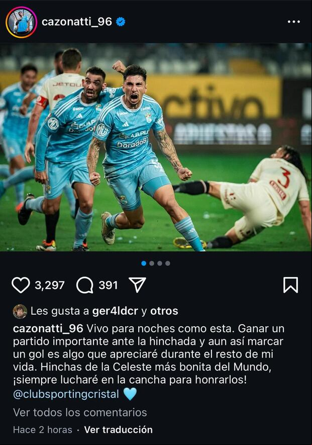 Gustavo Cazonatti llegó a Sporting Cristal en 2024. (Foto: Instagram)
