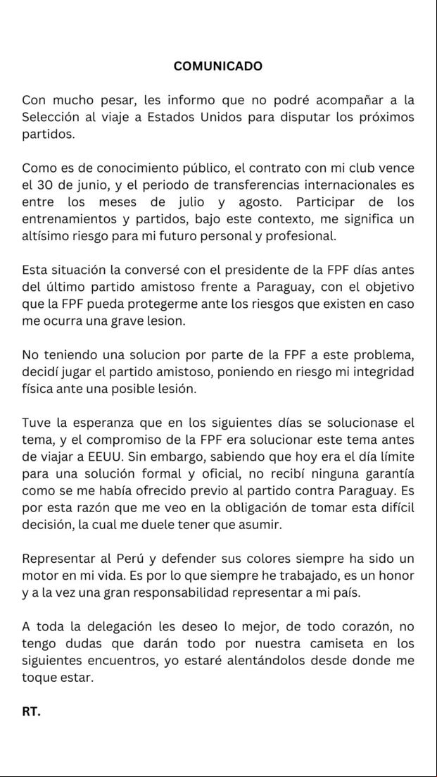 Renato Tapia explicó por qué no estuvo en la Copa América 2024. (Foto: Difusión).