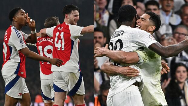 Arsenal llega tras eliminar a PSV con un global de 9-3, mientras que Real Madrid superó a Atlético de Madrid en una polémica serie de penales, buscando ambos avanzar a semifinales en la Champions League. (Fotos: AFP / Composición: Depor)