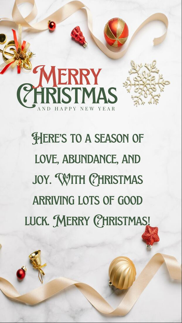 Here’s to a season of love, abundance, and joy. With Christmas arriving lots of good luck. Merry Christmas! (Photo: Canva.com)