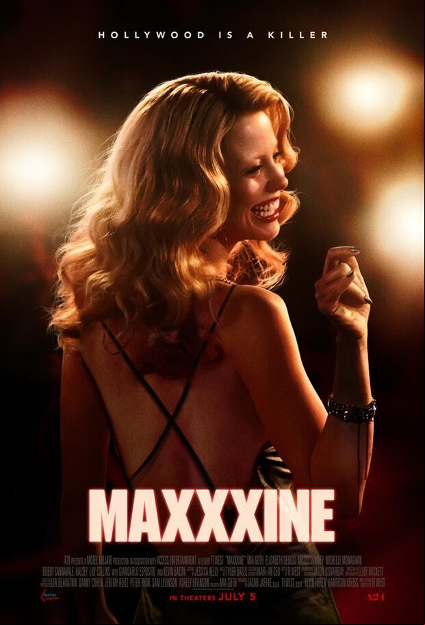 Mia Goth es la figura principal del póster de "MaXXXine", película con la que concluye la trilogía "X" de Ti West (Foto: A24)