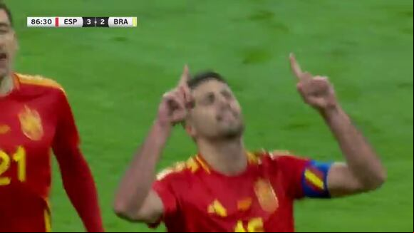 El segundo gol de penal de Rodri para el 3-2 de España vs. Brasil. (Video: ESPN)