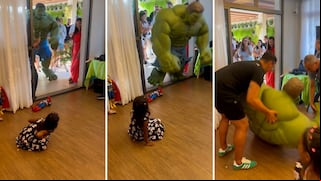 Viral: ‘Hulk’ asusta a niños al tropezar durante su ‘entrada triunfal’ a fiesta infantil